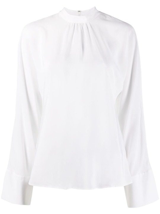 gathered-detail high-neck silk blouse展示图