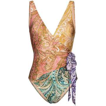 panelled paisley print swimsuit