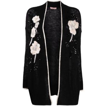 floral-embroidered cardi-coat