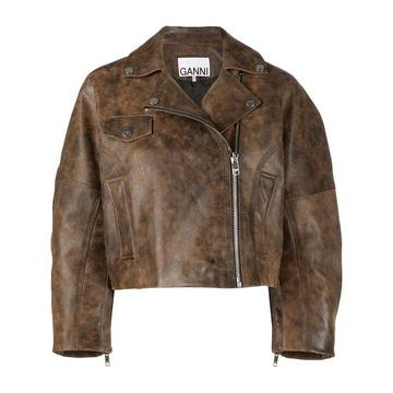 washed leather short jacket