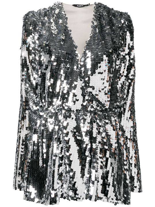 sequin-embellished wrap dress展示图