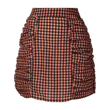ruched-detailed gingham mini skirt