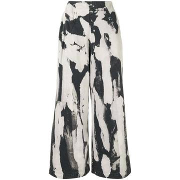 wide-leg abstract bleach-wash trousers