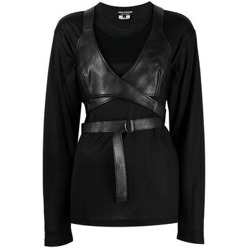 faux-leather wrap top T-shirt