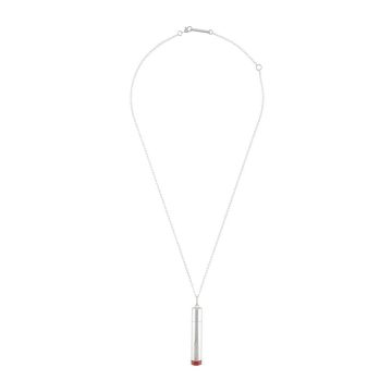 PILL CASE NECKLACE (STONE) SILVER RED