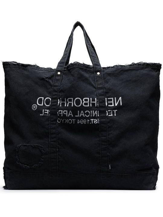 slogan print denim tote bag展示图