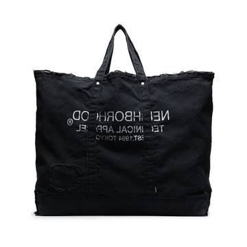 slogan print denim tote bag