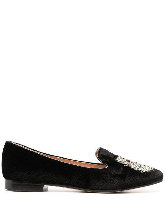 metallic cat-embroidered loafers展示图