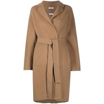 wrap-front belted wool coat