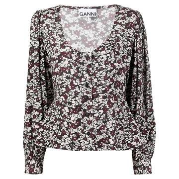 floral-print puff-sleeve blouse