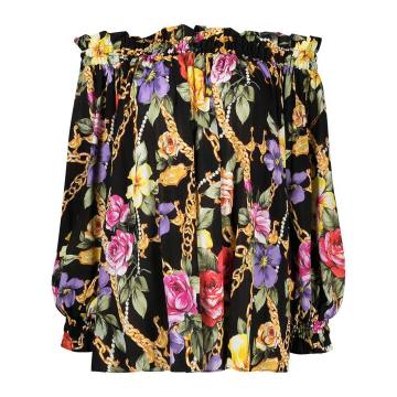floral and chain-link print blouse