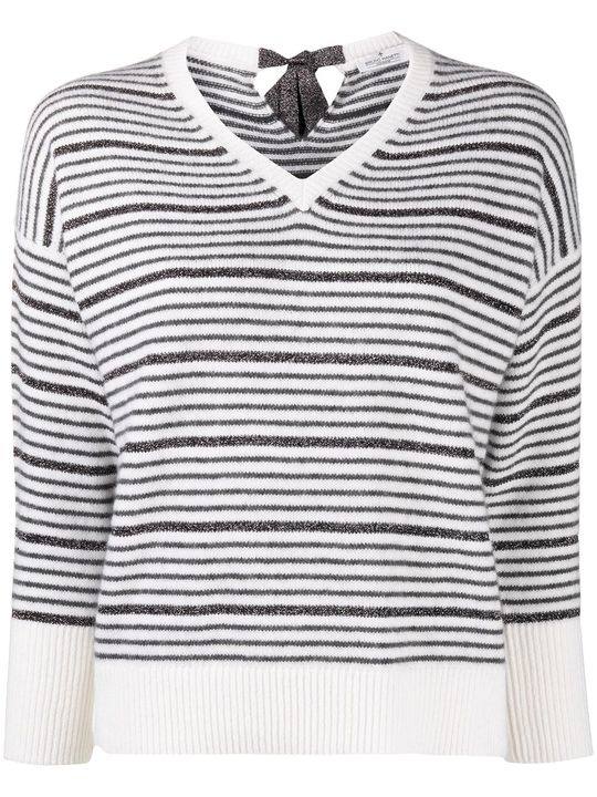 striped V-neck jumper展示图