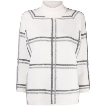 two-tone check roll neck jumper