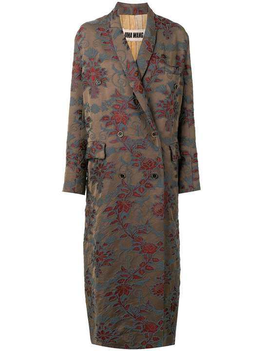 floral jacquard double breasted coat展示图