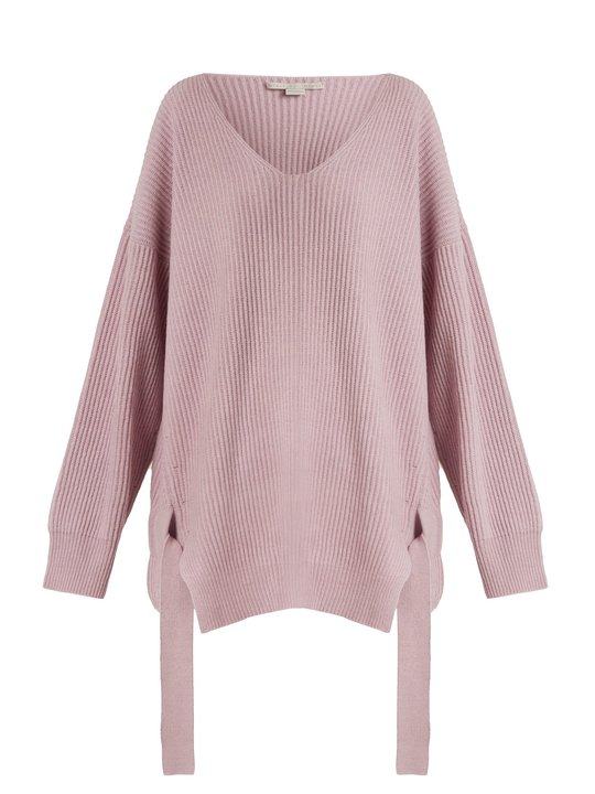 Curved V-neck ribbed-knit cashmere-blend sweater展示图