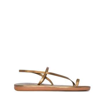 bronze tone Euterpe flat leather toe ring sandals