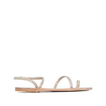 gold tone Eleftheria flat plaited leather sandals