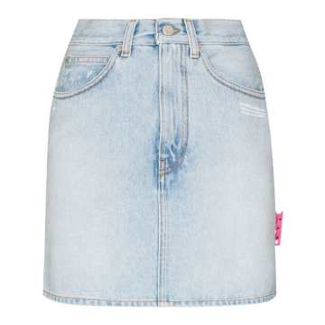 high-waisted denim mini skirt