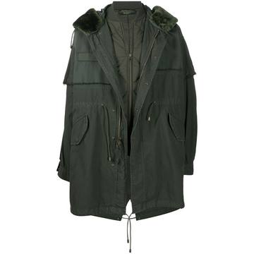 panelled parka coat