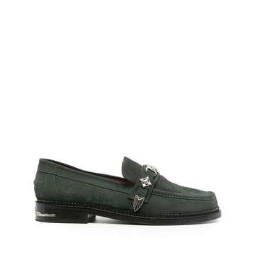 westernbuckle strap suede loafers