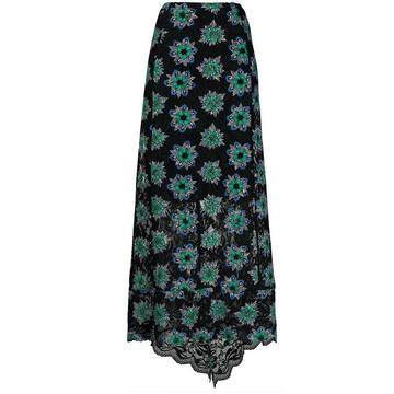 asymmetric floral-print lace skirt