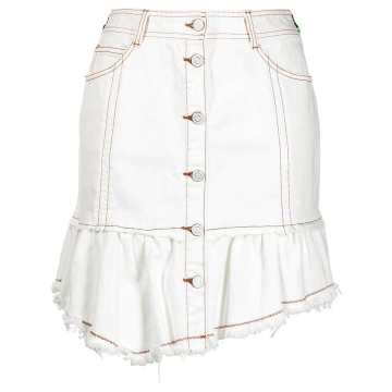 raw-cut denim mini skirt
