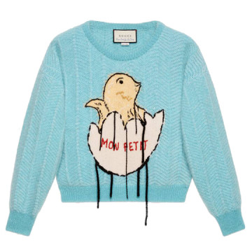 Mohair crop sweater with chick egg