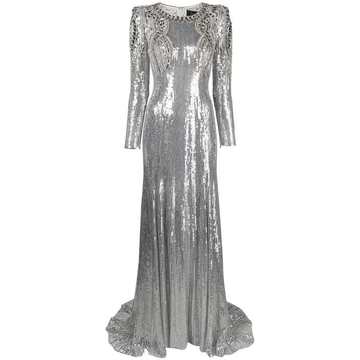 sequinned crystal-embellished evening gown