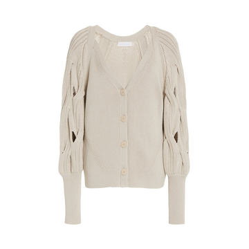 Kinley Cotton-Blend Cable-Knit Puff-Sleeve Cardigan