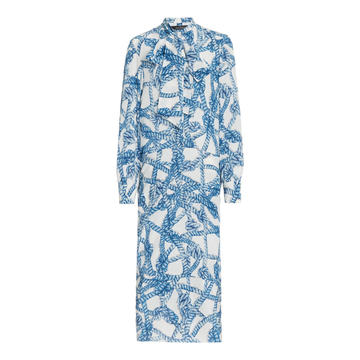 Draped Rope-Printed Silk Dress