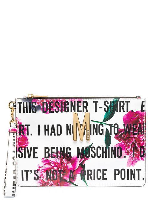 slogan print floral clutch bag展示图