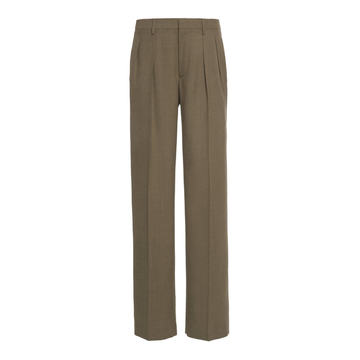 Pleated Twill Straight-Leg Trousers