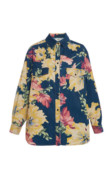 Floral-Printed Cotton Button-Down Shirt展示图