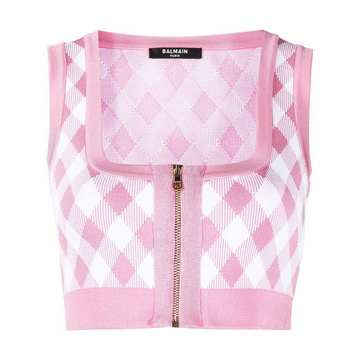 gingham zipped knitted top