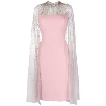 crystal-embellished cape-detail dress