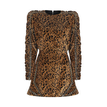 Leopard-Print Velvet Mini Dress
