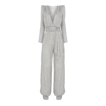 Silver Strassed Jumpsuits With Belt