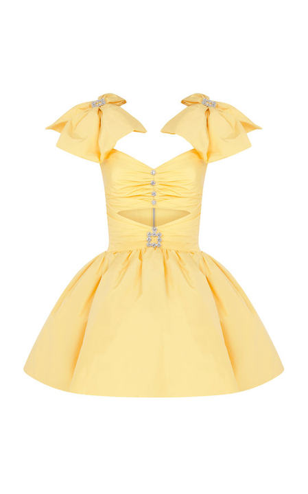 Ribbon Shouldered Yellow Mini Dress展示图