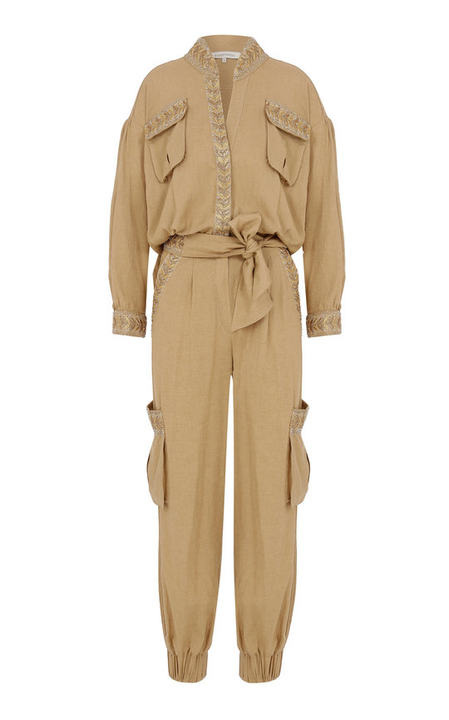 Camel Jumpsuit With Embellished  Pockets展示图