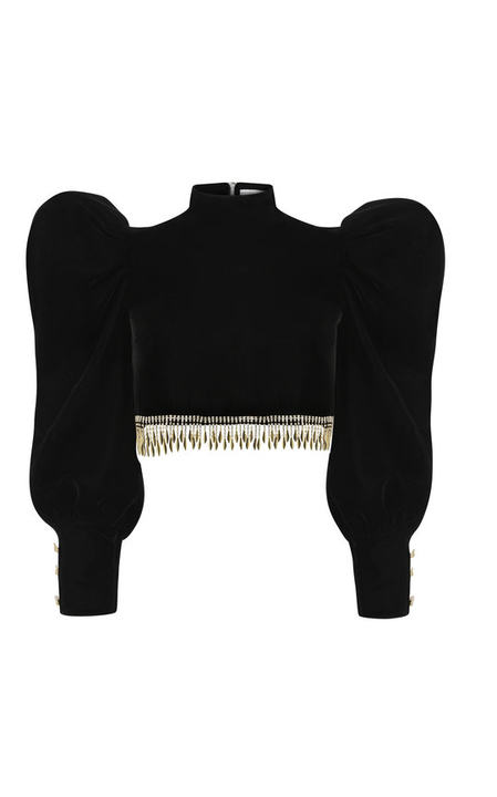 Fringed Velvet Cropped Top展示图