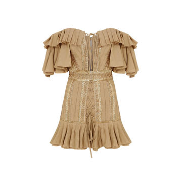 Off The Shoulder Camel Mini Dress