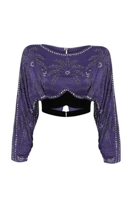 Strass-Embellished Satin Cropped Top展示图