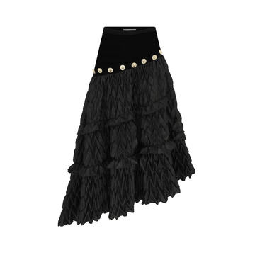 Asymmetric Velvet-Crepe Skirt