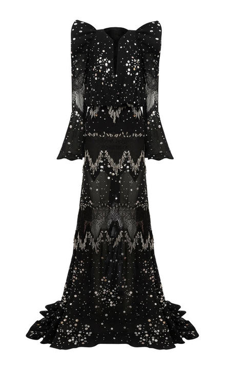 Strass Embellished Black Maxi Dress展示图