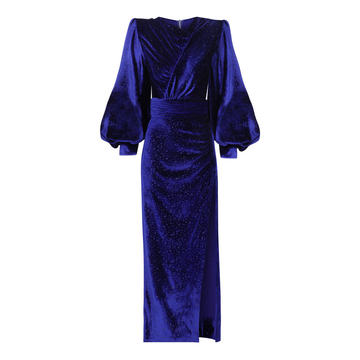 Balloon-Sleeve Glittered Maxi Dress