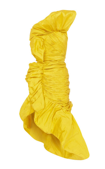 Yellow One Shouldered Ruffled Mini Dress展示图