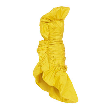 Yellow One Shouldered Ruffled Mini Dress