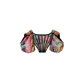 Multicoloured Bustier With Baloon Shoulders