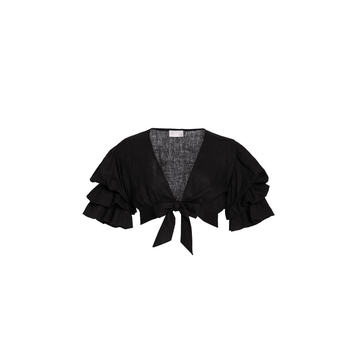 Polly Ruffled Linen Cropped Top