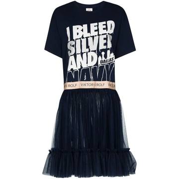 slogan print panelled mini dress